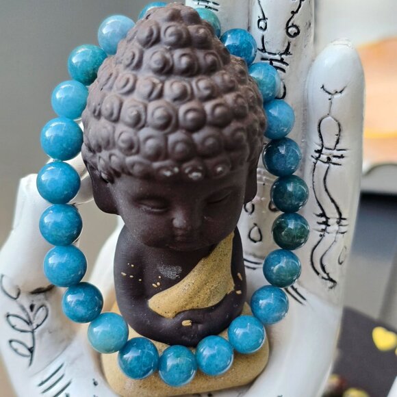 Blue Apatite ✦ Handmade Bracelet ✦ 8mm Beads Elastic Gemstone Jewelry NWT - Picture 9 of 9